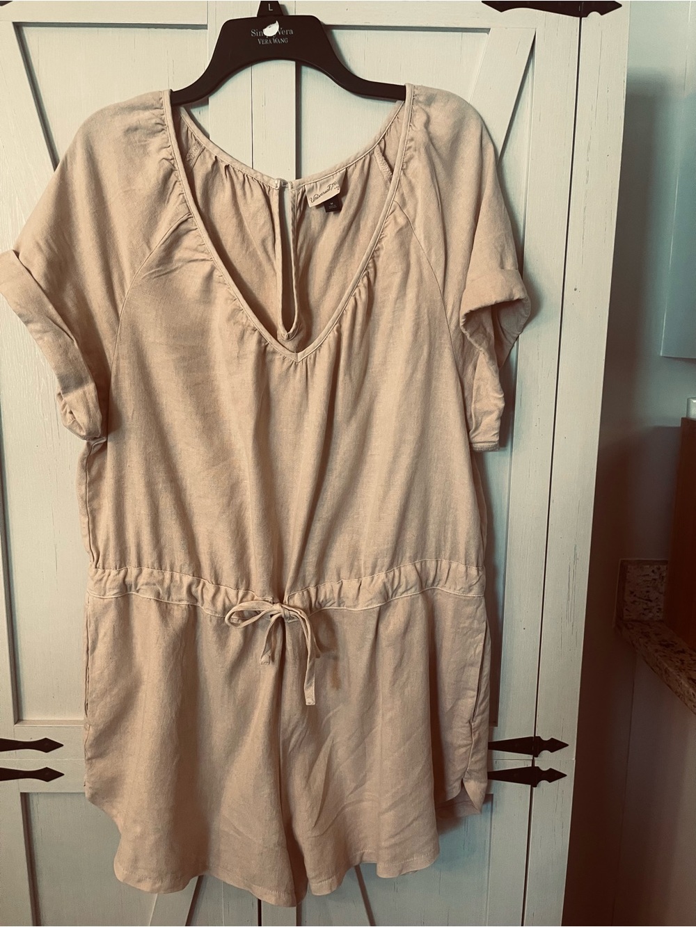 Women's Gold Cream Short-Sleeve Drawstring Romper